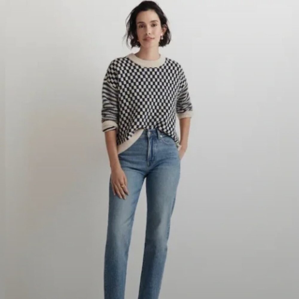 Madewell Cream and Navy Knit Sweater